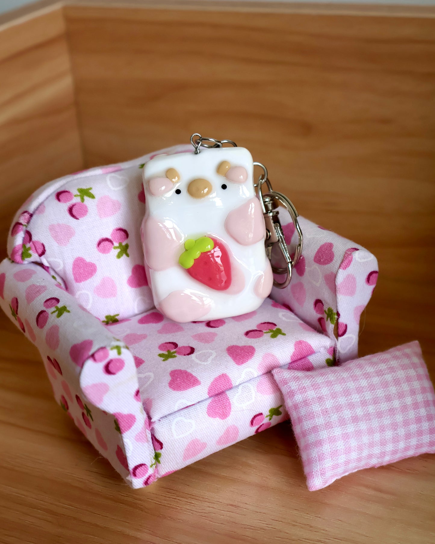 Strawberry Cow Milk Carton Worry Stone Keychain